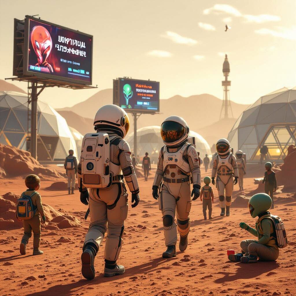 Mars Colony Life: Humans and Aliens Interact Photorealistica...