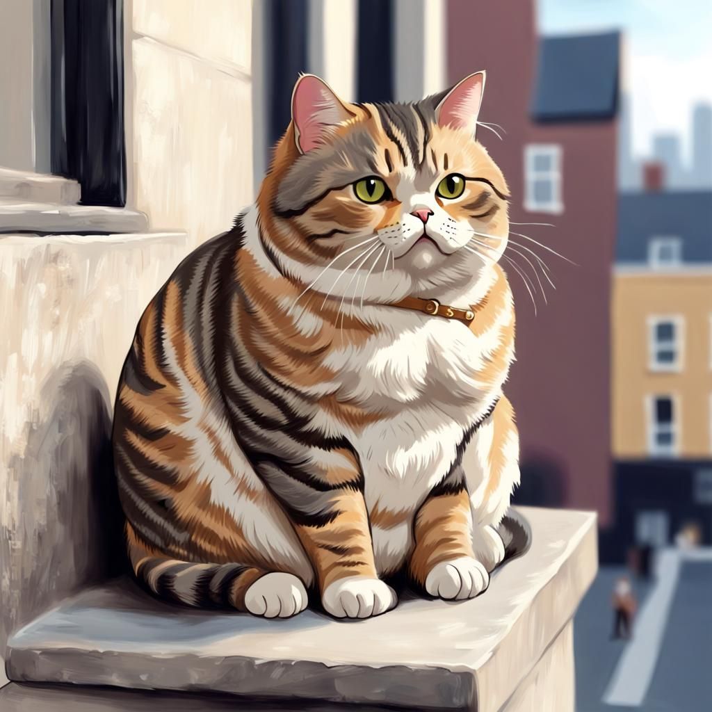 Cute Fat Tabby Cat on Ledge