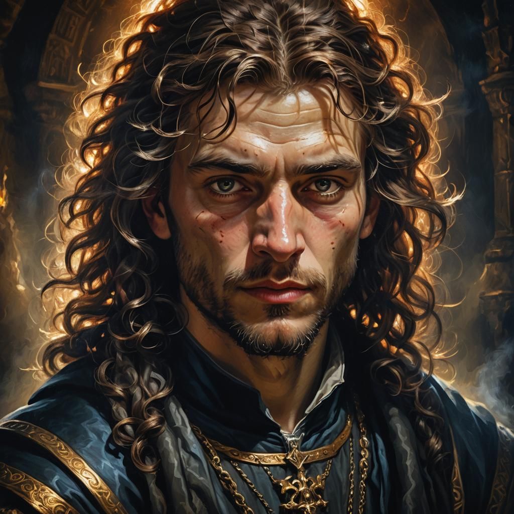 Medieval Sorcerer Portrait in Baroque Oil Painting