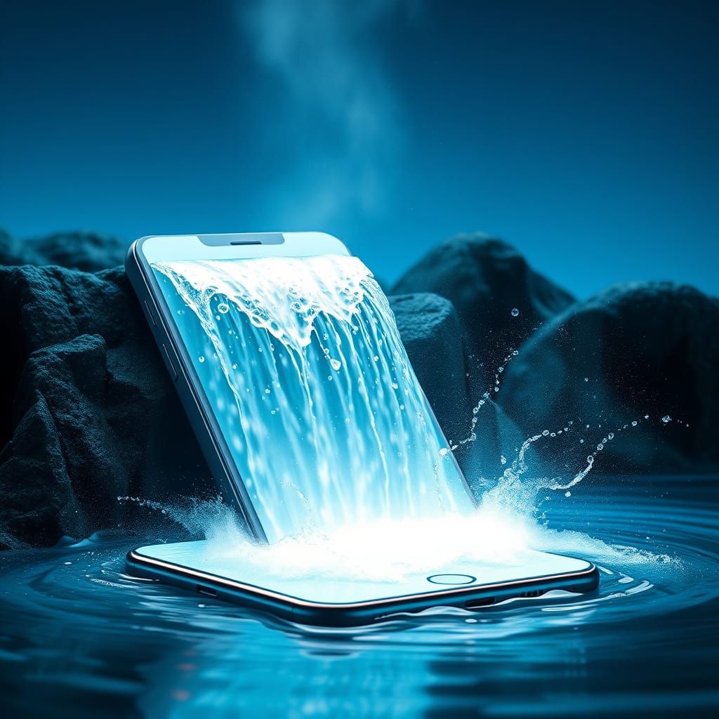 Ethereal Waterfall Portal on a Metallic iPhone
