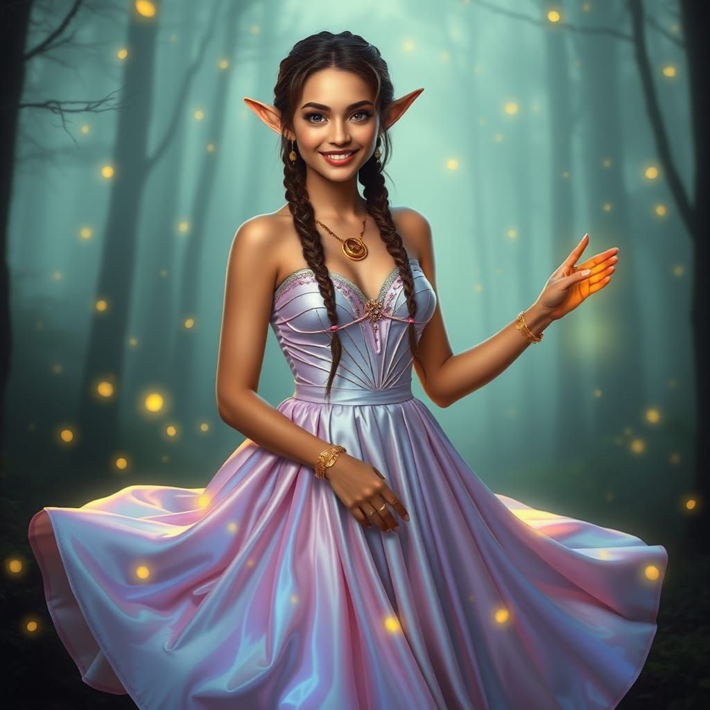 Beautiful Elf Woman in a Foggy Forest