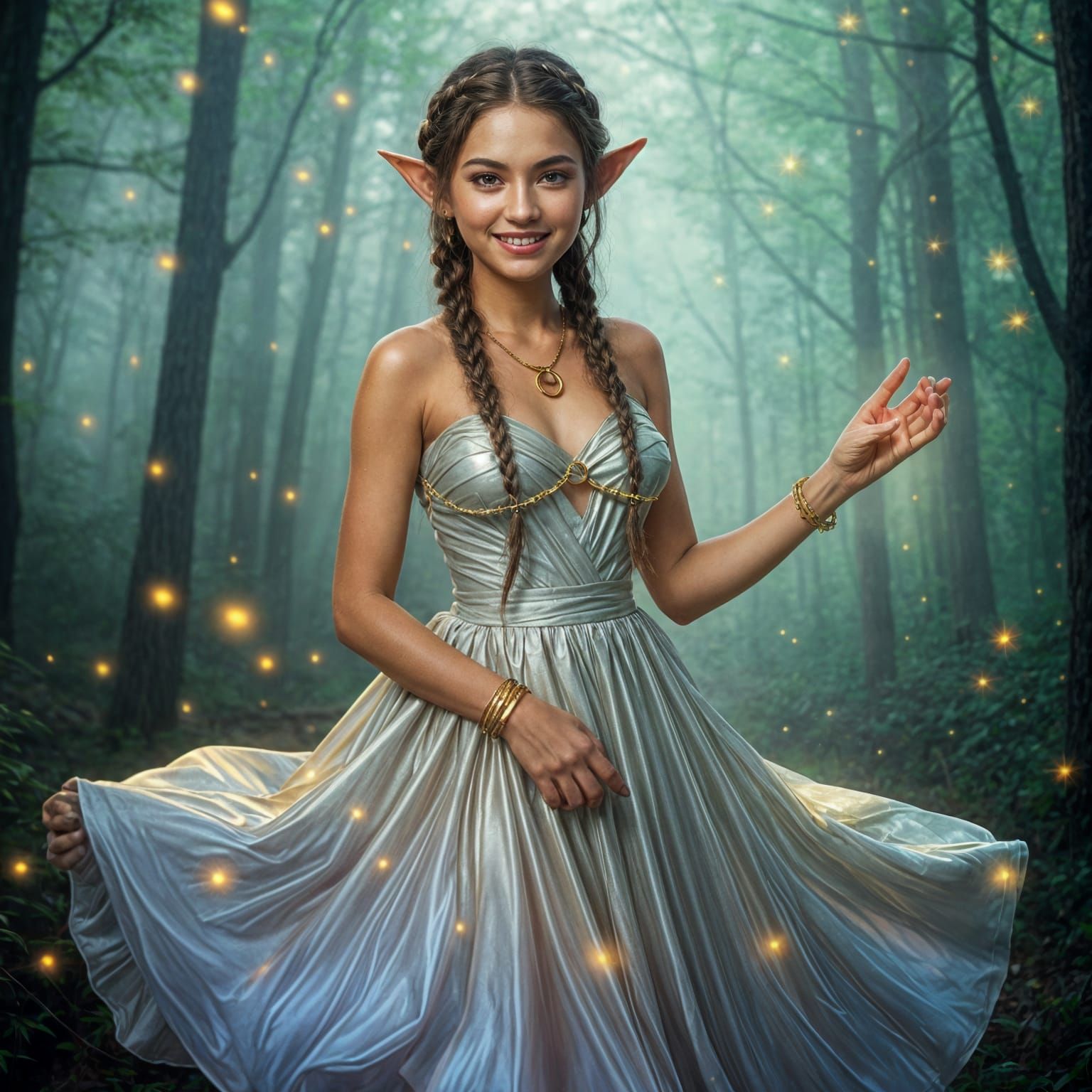 Beautiful Elf Woman in a Foggy Forest