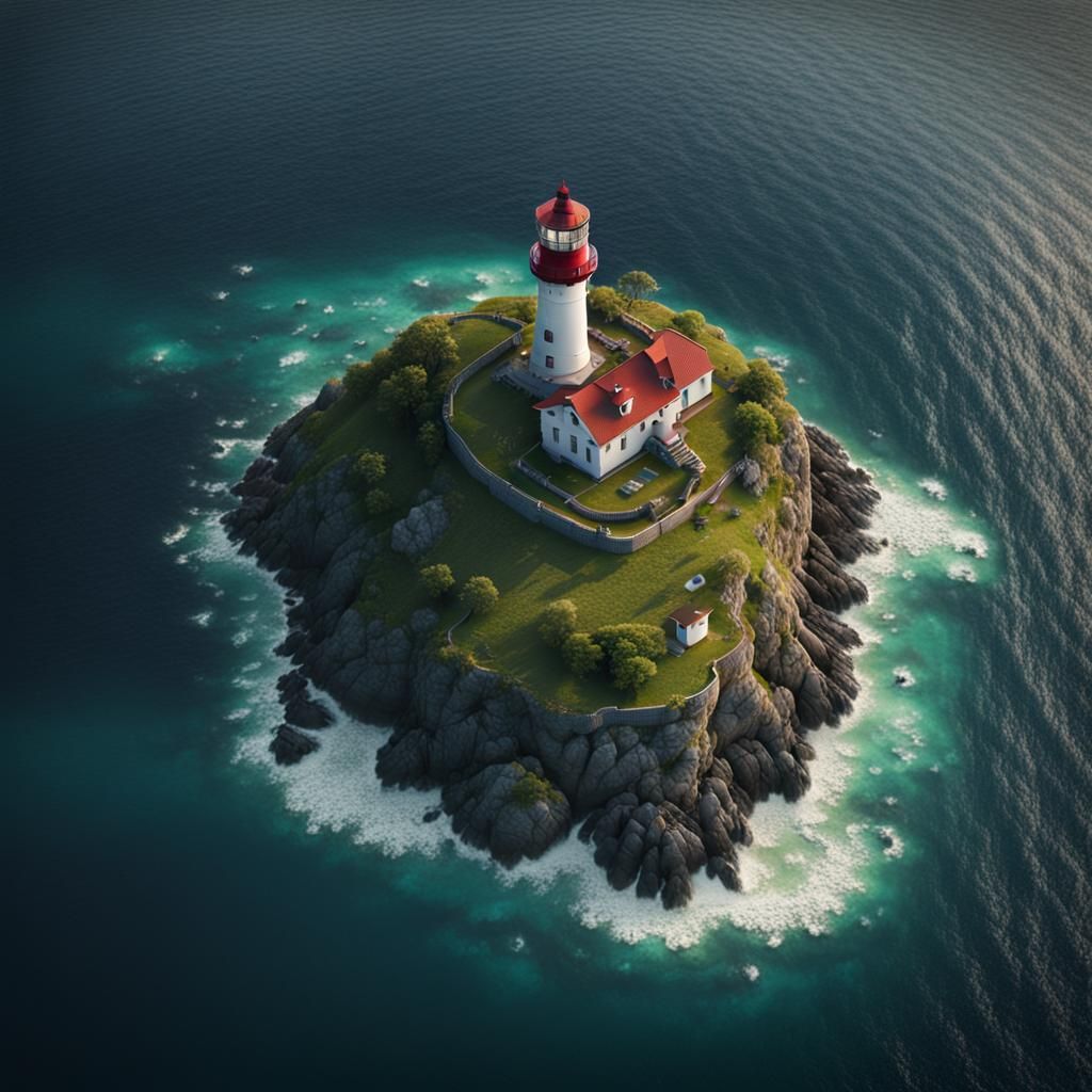 Lighthouse on Island Aerial View: Digital Matte Painting