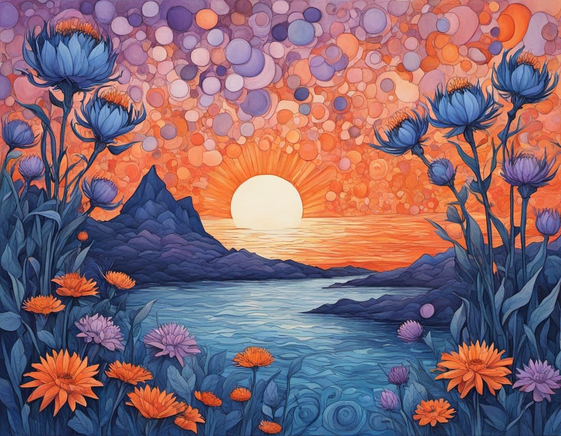 Surreal Twilight Sunset Over West Coast Sea