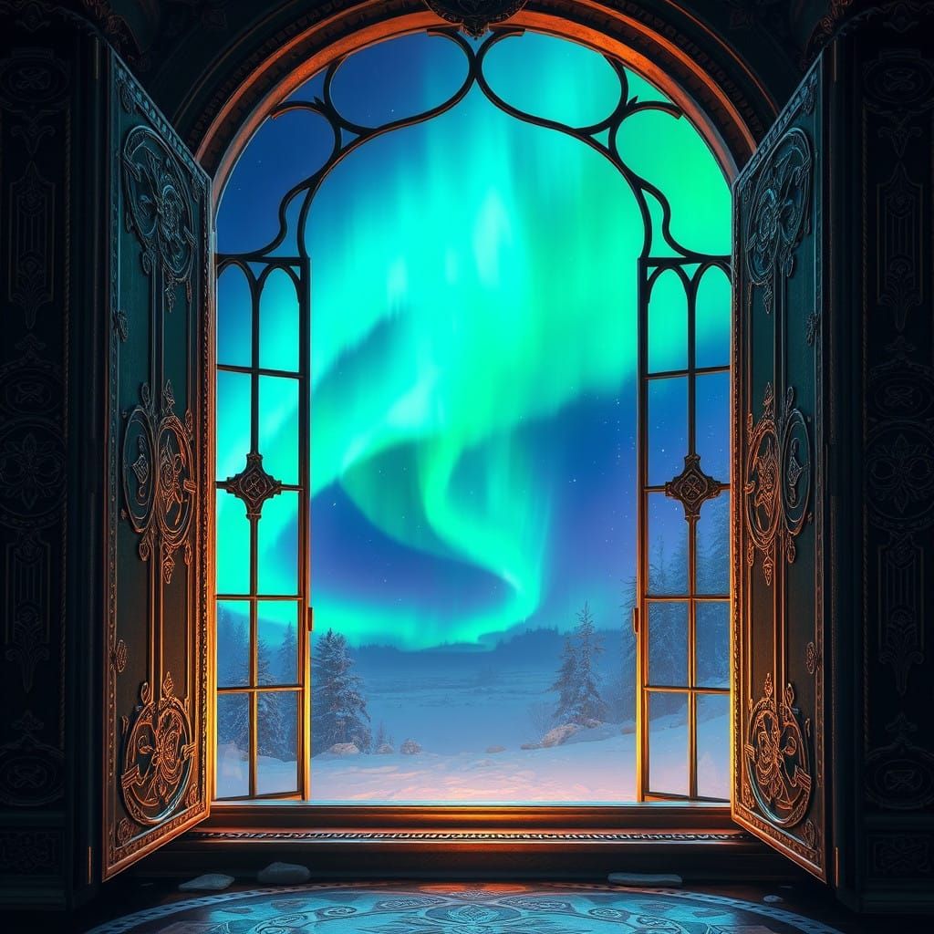 Fantasy Window with Ethereal Aurora