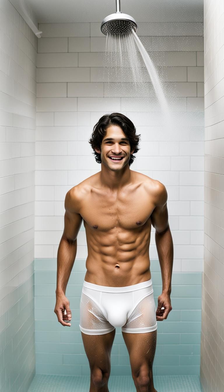 Man in Briefs: Shower Portrait