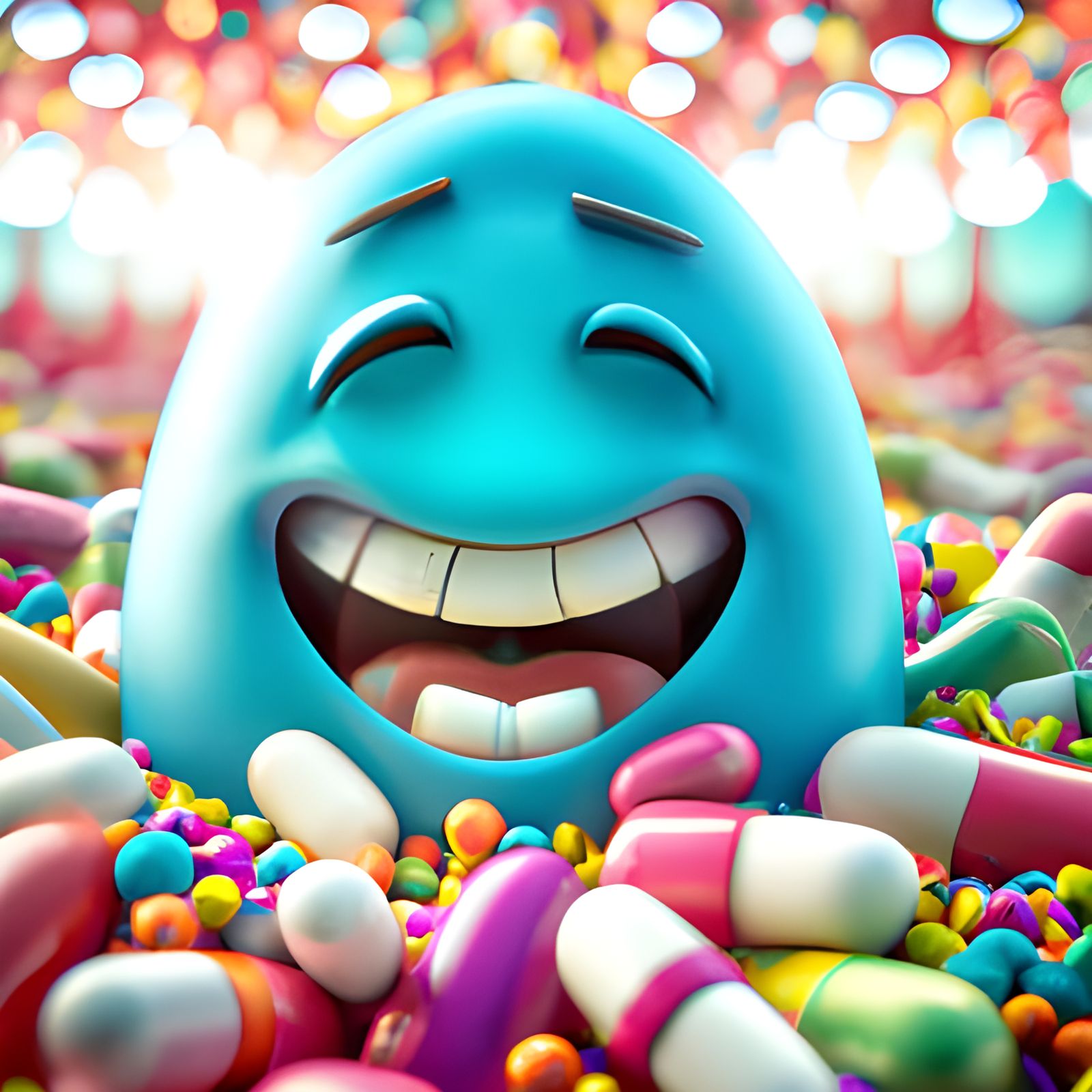 Adorable Laughing Pill in Detailed 3D Rendering