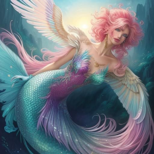 Peacock Mermaid Fantasy: Oil on Canvas Portrait