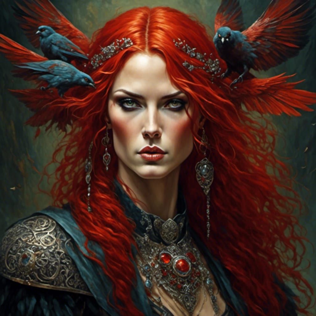 Sensual Skyclad Red-Haired Druidess