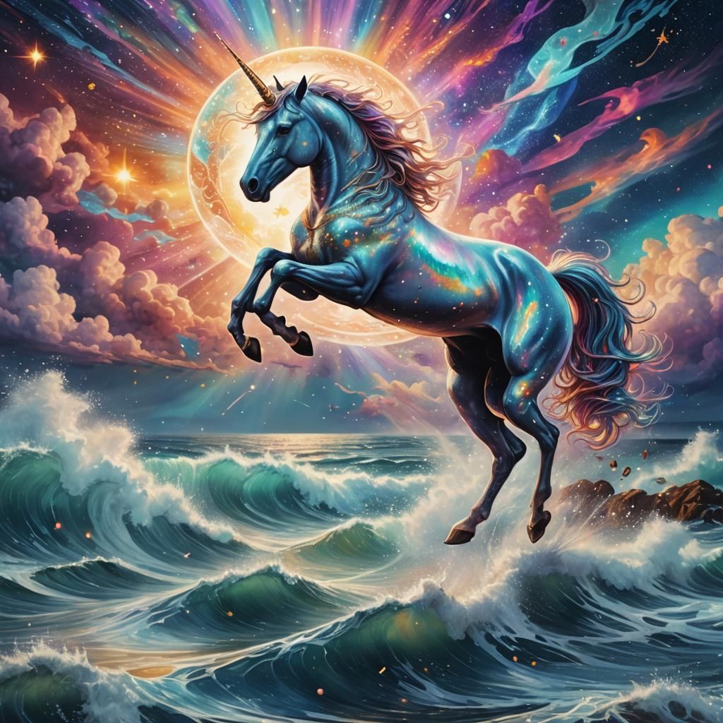 Astral Unicorn Leaping Across the Ocean