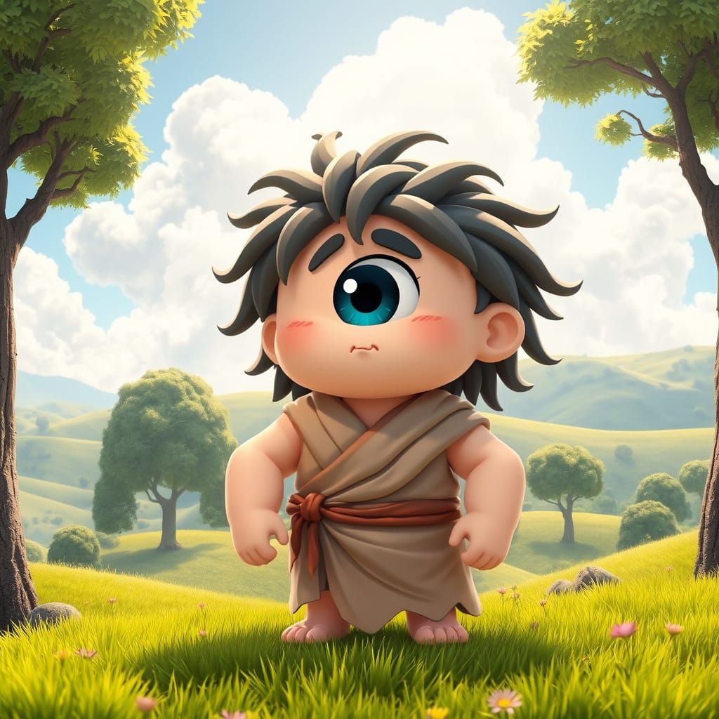 Charming Cyclops in Lush Greek Landscape