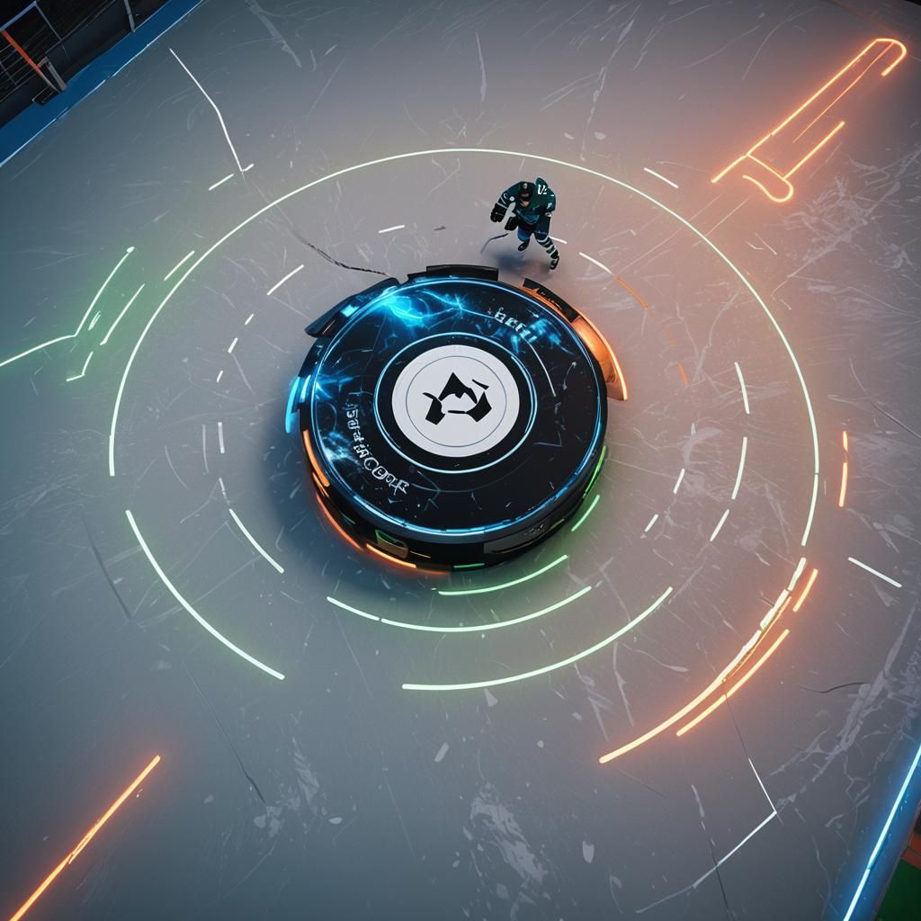 Dynamic Hockey Puck with Neon Lights in Digital Art