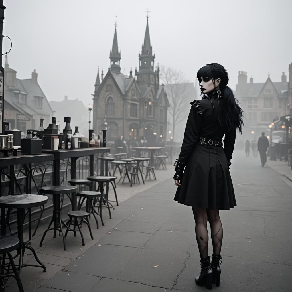 Goth Fashion Model in Coffee Shop