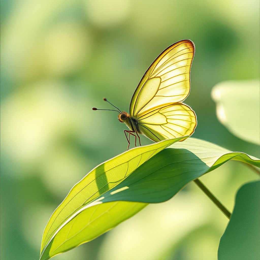 Green Butterfly in Impressionist Garden Scene