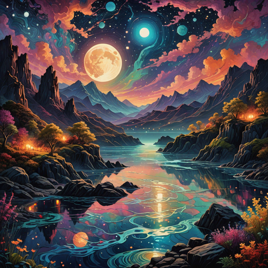 Surreal Cosmic Cove in Vibrant Astral Colors