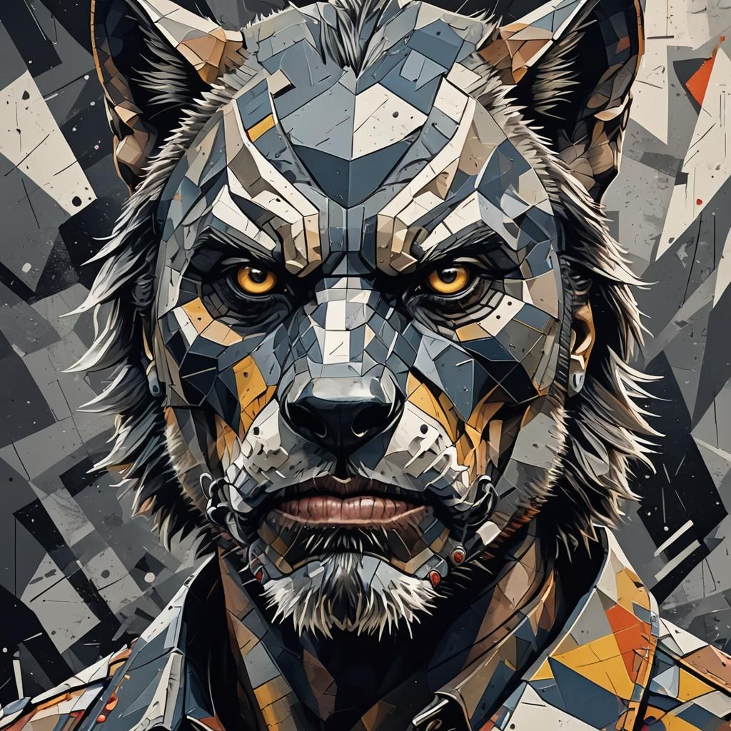 Pop Art Hyperrealistic Portrait with Cubist Elements