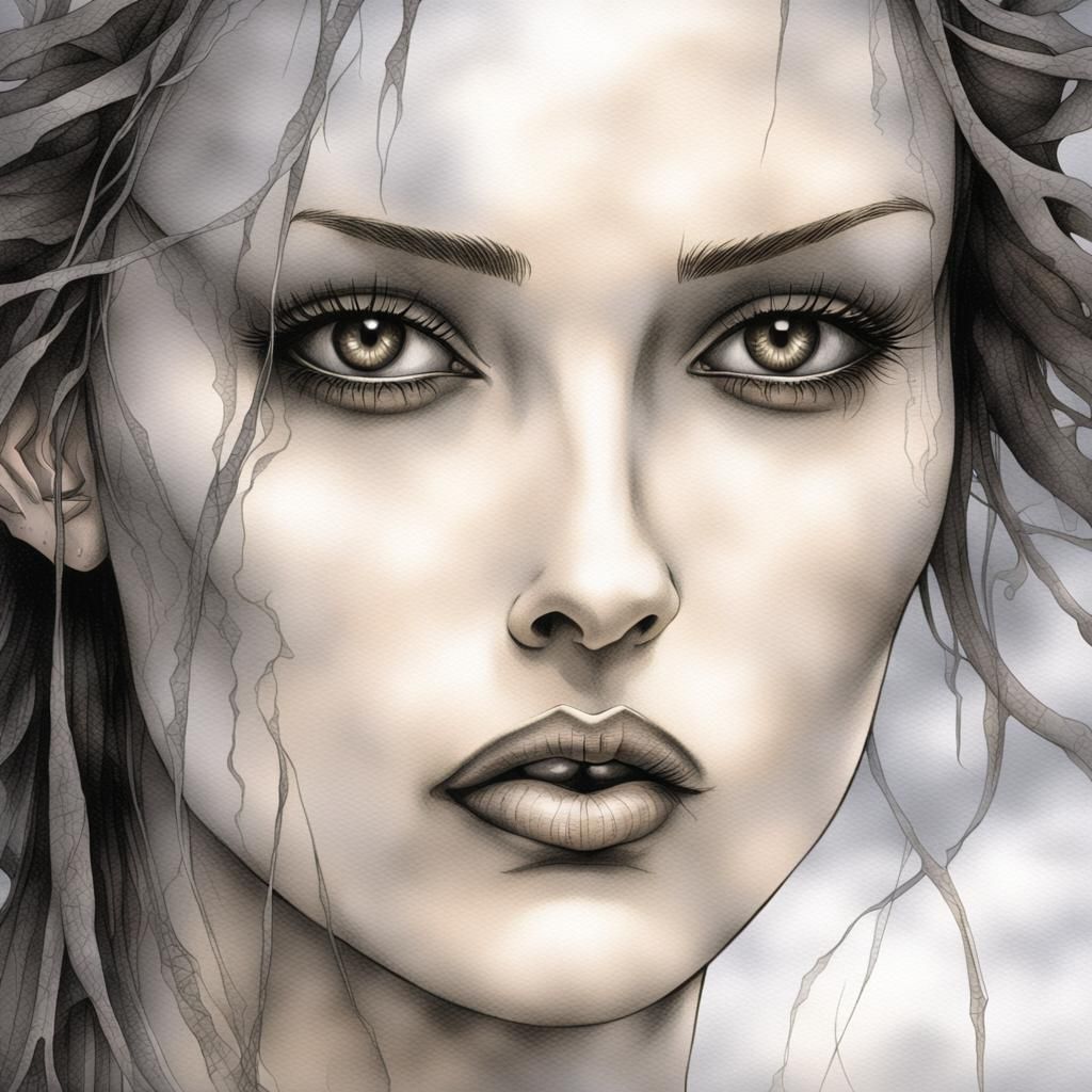 Dark Gothic Fantasy Portrait in Intricate Ink Style