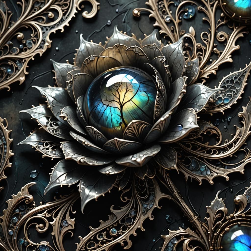 Filigree Fractal Rosebud in Chiaroscuro Style