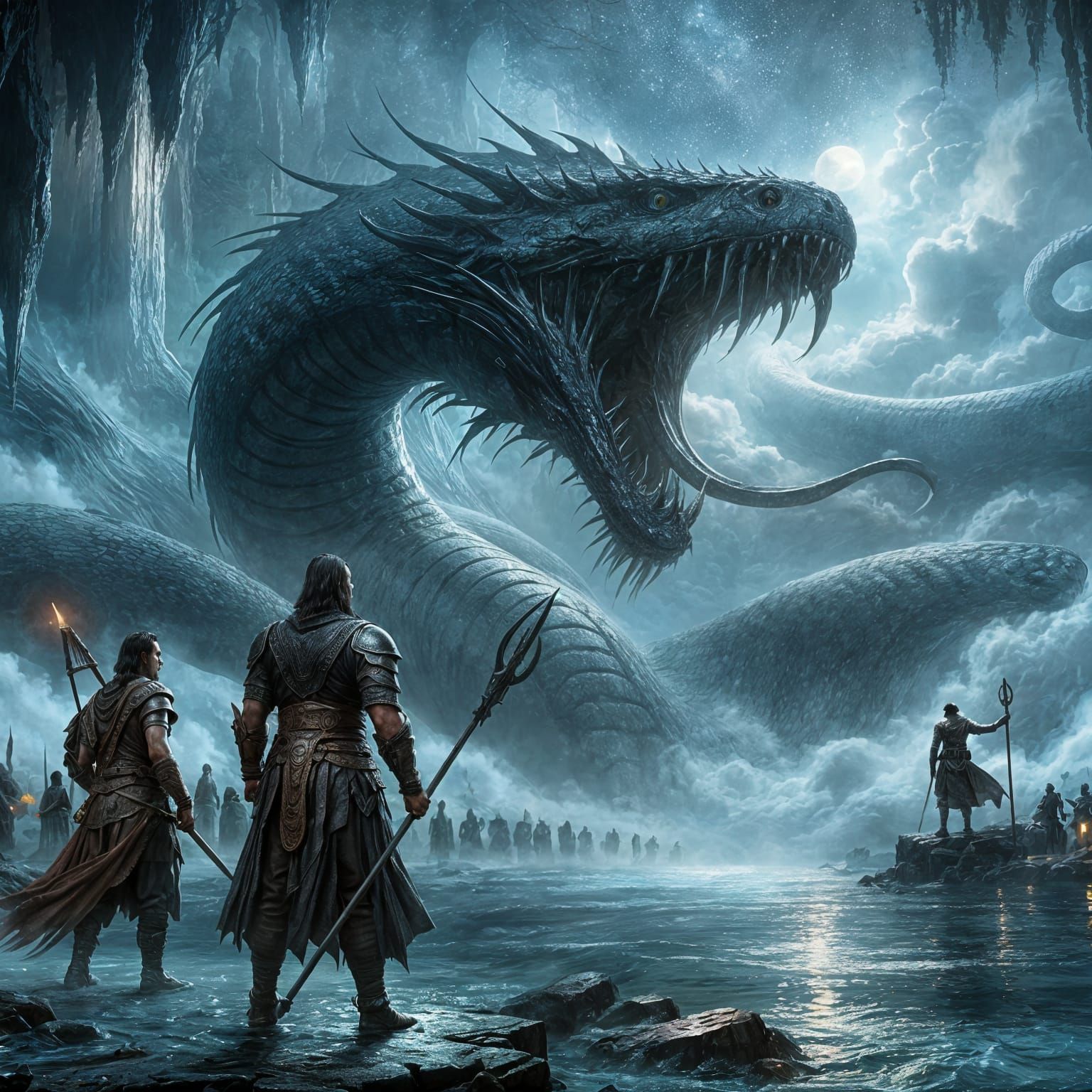 Ethereal Serpent Emerges from Misty Cavern in Cinematic Digi...