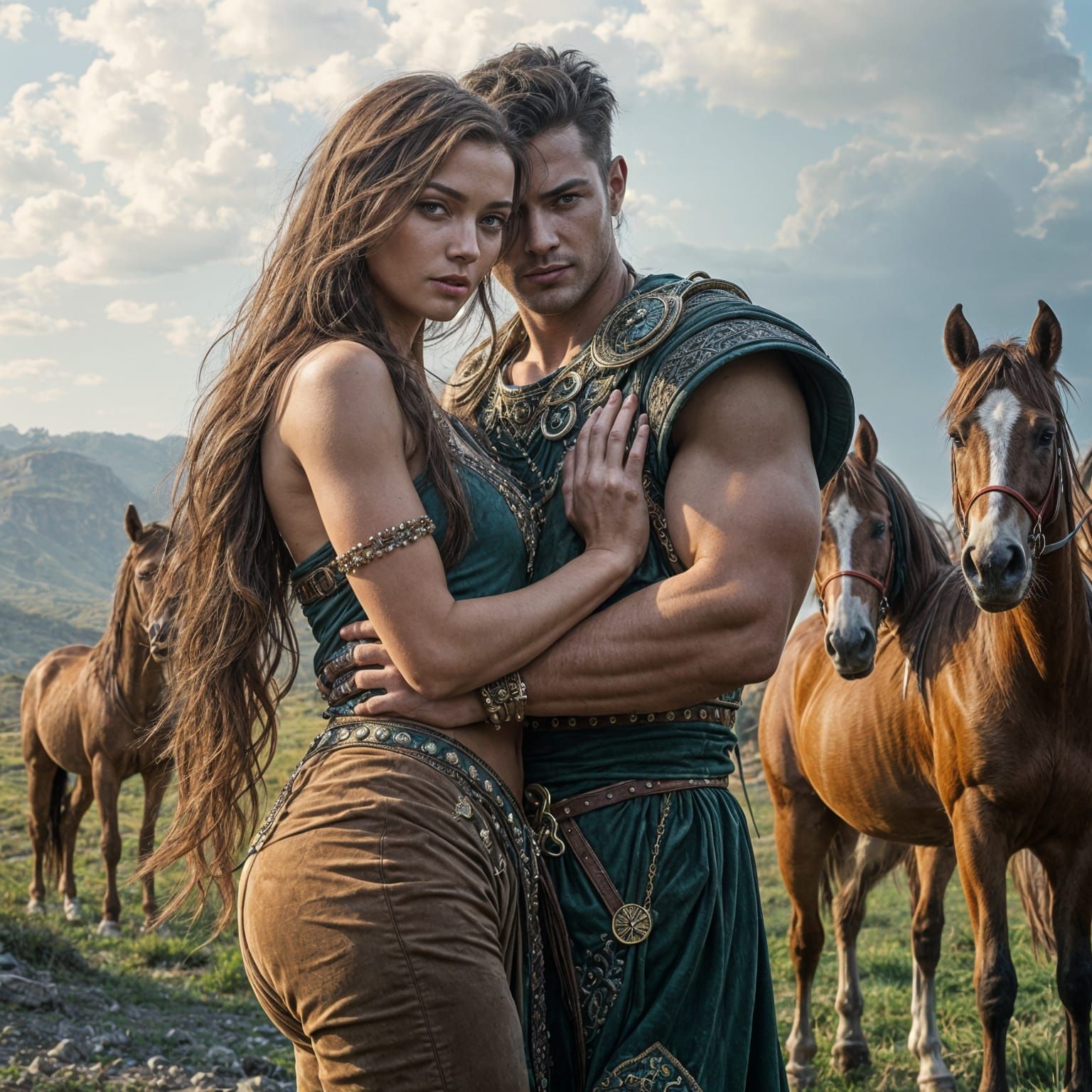 Ancient Greece: Woman and Warrior in Matte Painting Style
