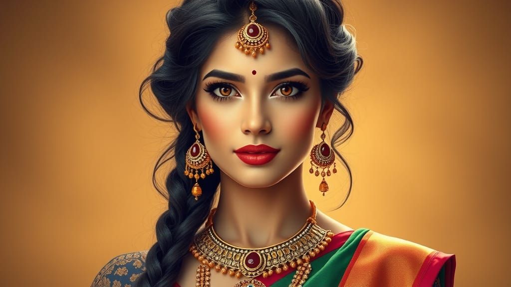 Elegant Indian Goddess with Arabian Charm in Traditional Att...