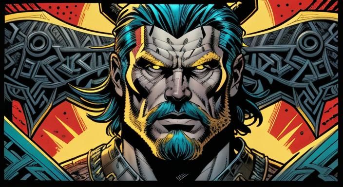 Viking Hero Comic Book Art in Bold Colors
