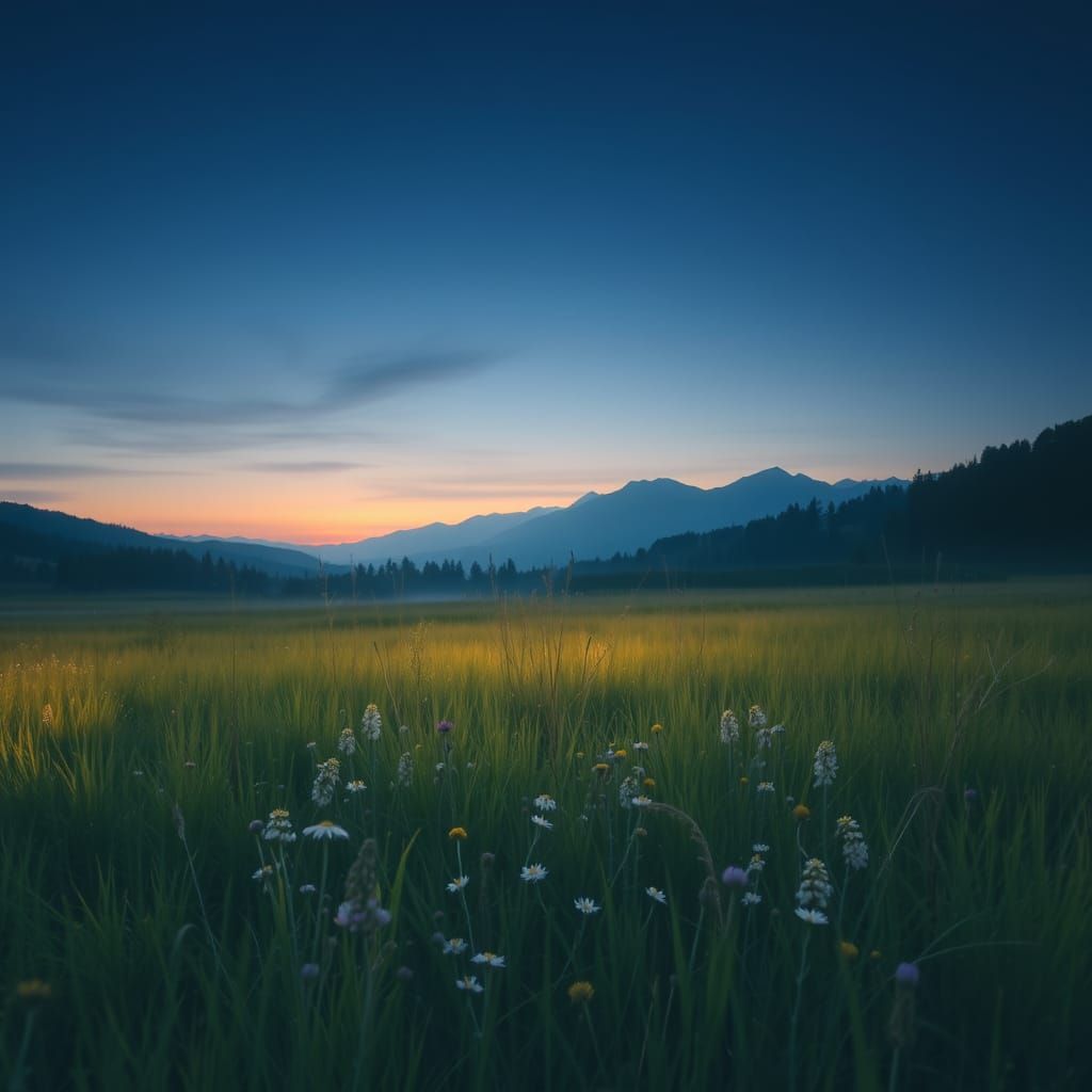 Twilight Serenity in a Tranquil Meadow Landscape