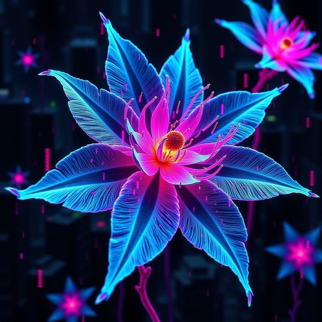 Bioluminescent Alien Flower Blooms at Night