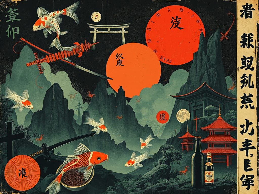 Surreal Noir Japanese Collage in Vintage Poster Style