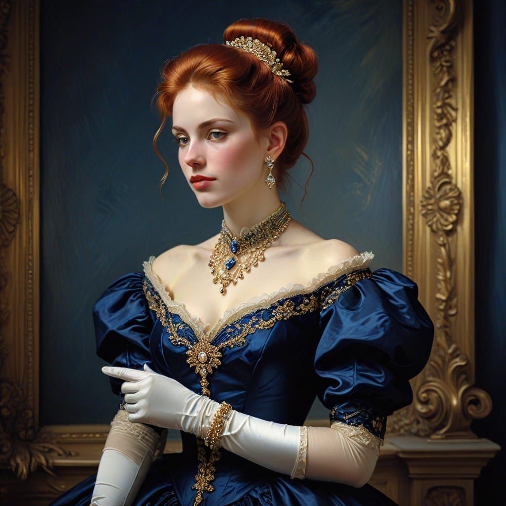 Elegant Victorian Lady Portrait in Oil Painting Style