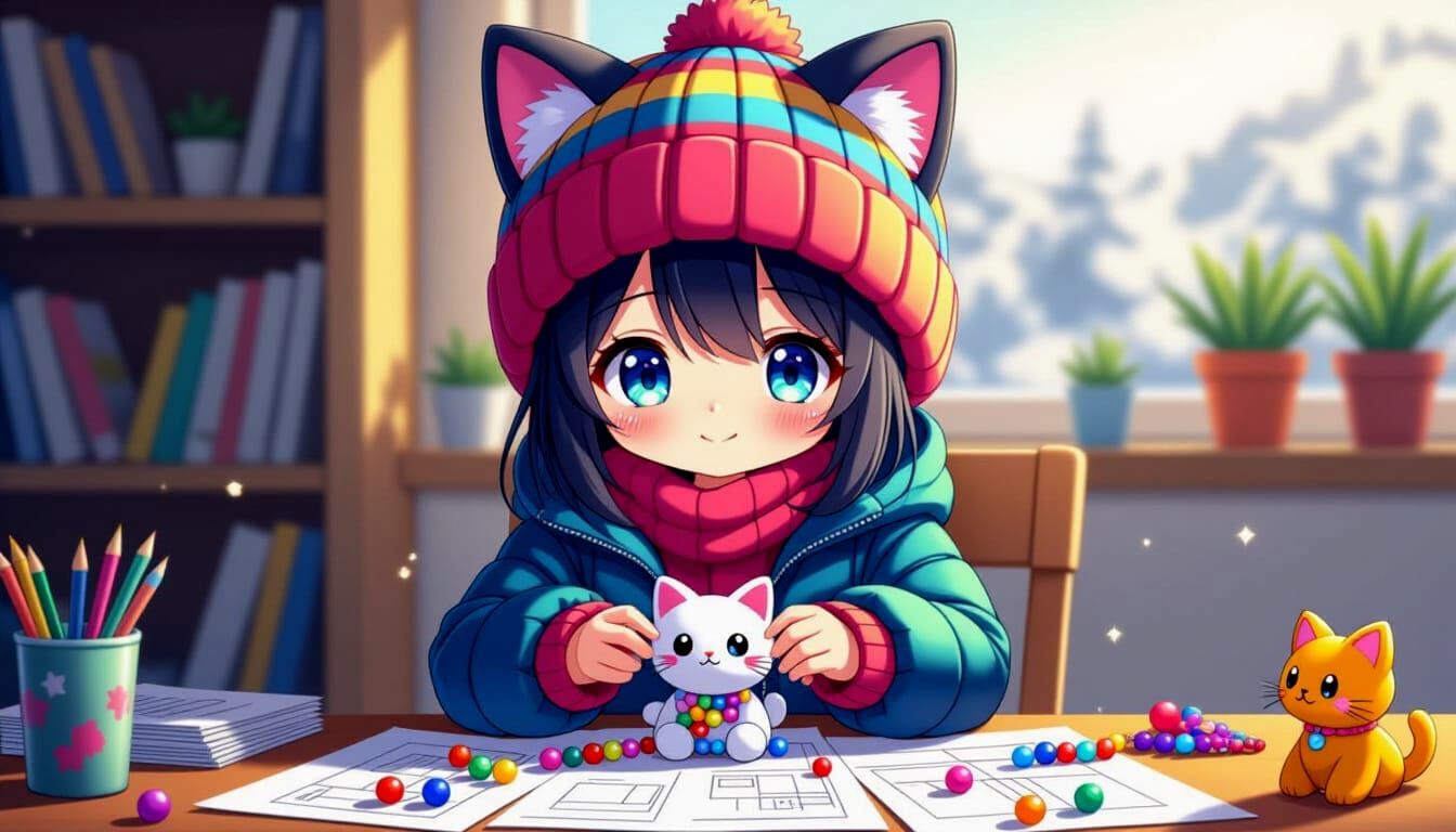 Neon Beadwork: Chibi Cat Girl Crafts Toy