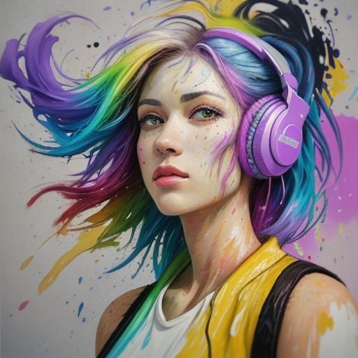 Colorful Music Graffiti: Neo-Impressionist Oil Painting