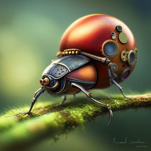 Detailed Steampunk Mechanical Bug Digital Painting