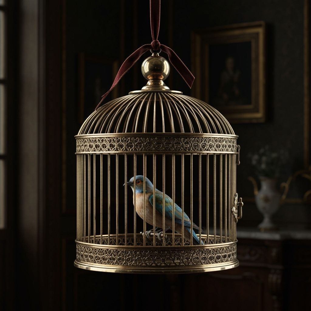 Antique Brass Birdcage in Victorian Parlor