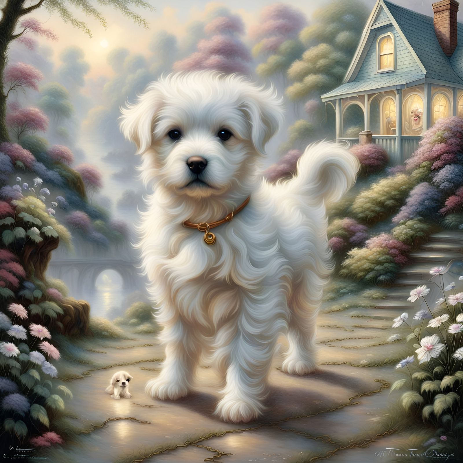 Ethereal Off-White Puppy in Dreamy Mist