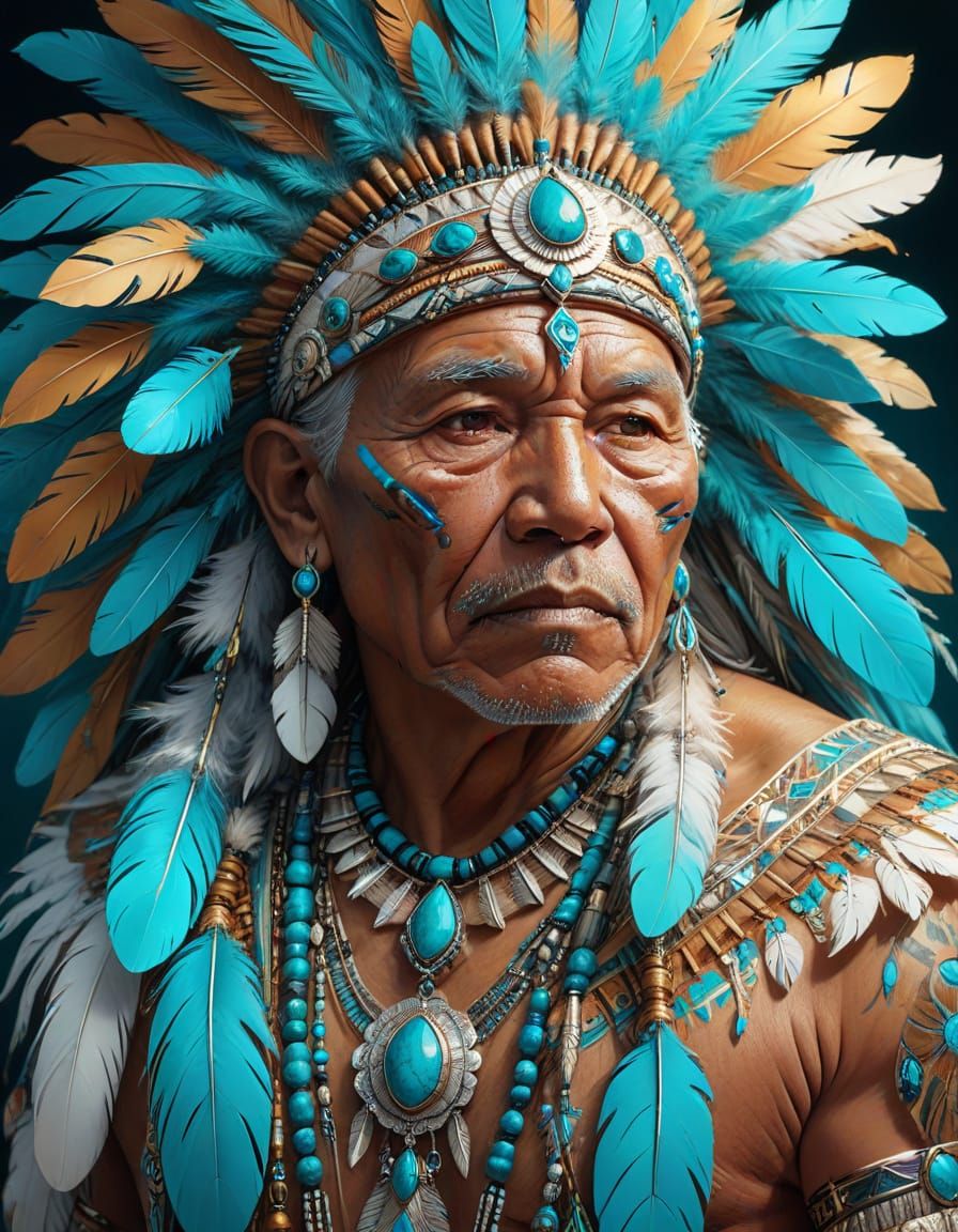 First Nations Elder in Detailed Acrylic Fantasy Art