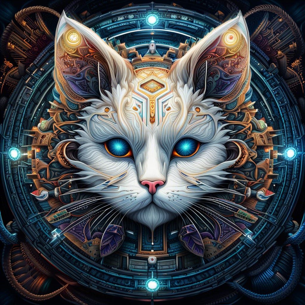 Fractal Mandala Cat Face with Electronic Circuits
