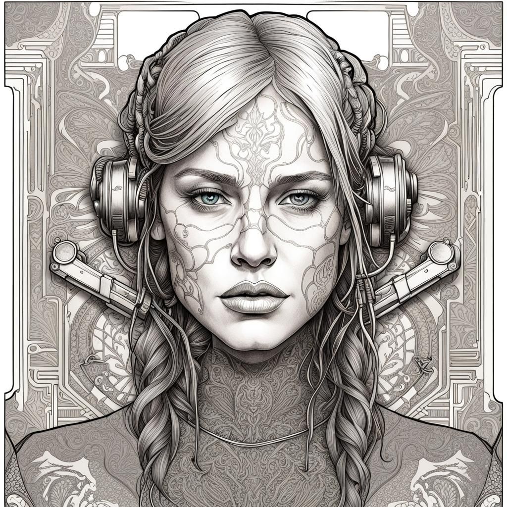 Sarah Connor Portrait in Detailed Chalk Line Art