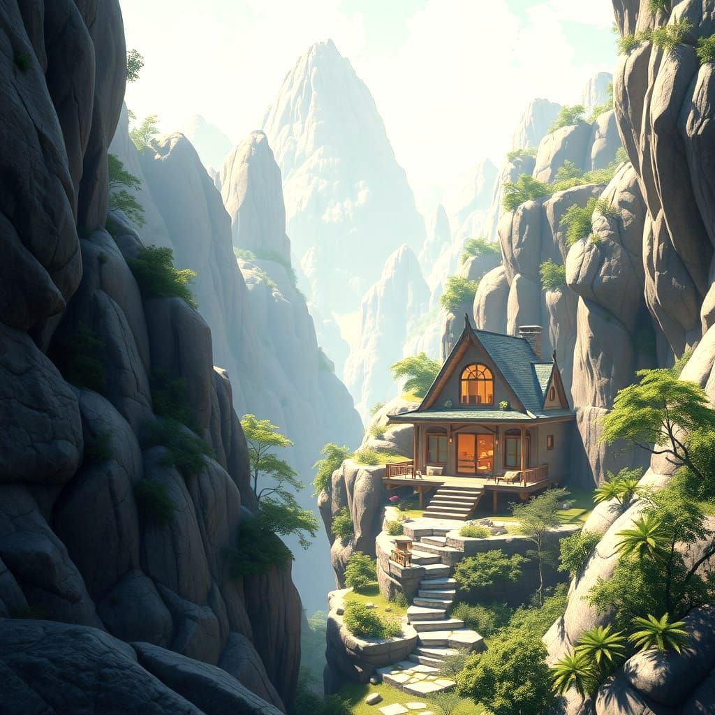 A House in a Serene Canyon Landscape
