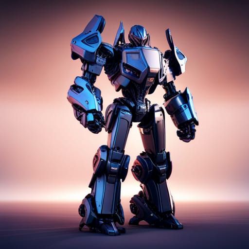 Transformer Piloting Robotic Armor in Futuristic Sci-Fi Scen...