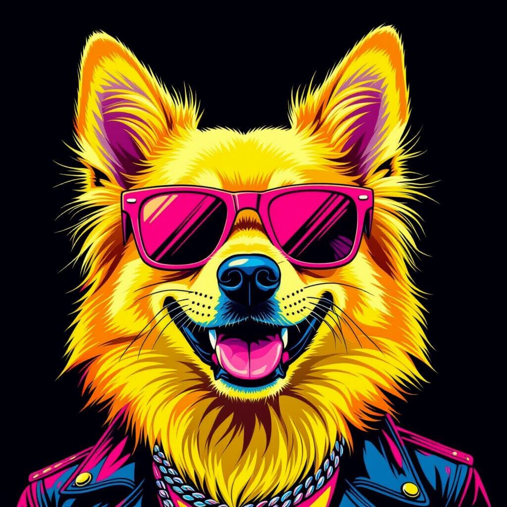 Yellow Canine Rock Star in Vibrant Eclectic Style