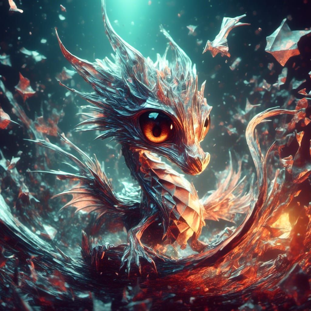 Glass Origami Dragon in Detailed Fantasy Art