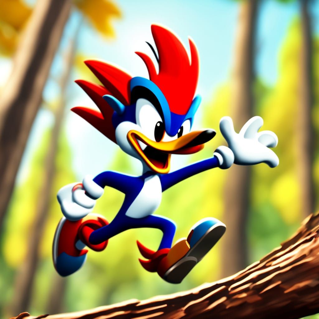 Woody Woodpecker Cartoon Flies Through Forest