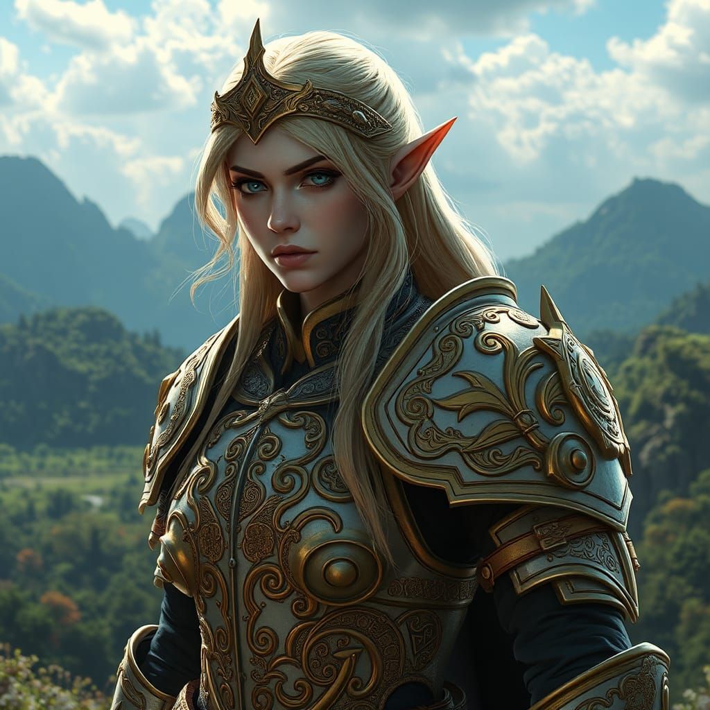 Blond Elf Maiden in Gold Armor: Fantasy Art