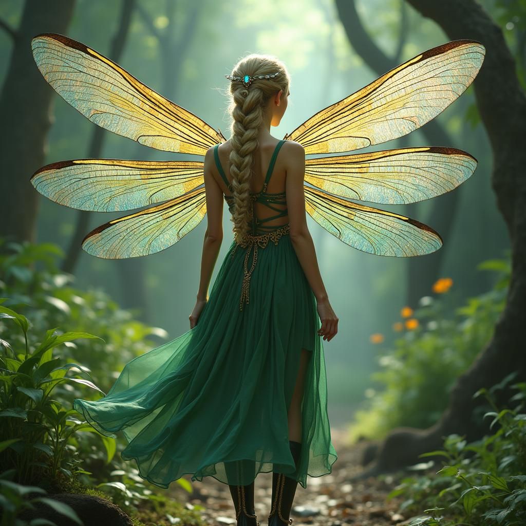 Dragonfly Warrior with Emerald Wings