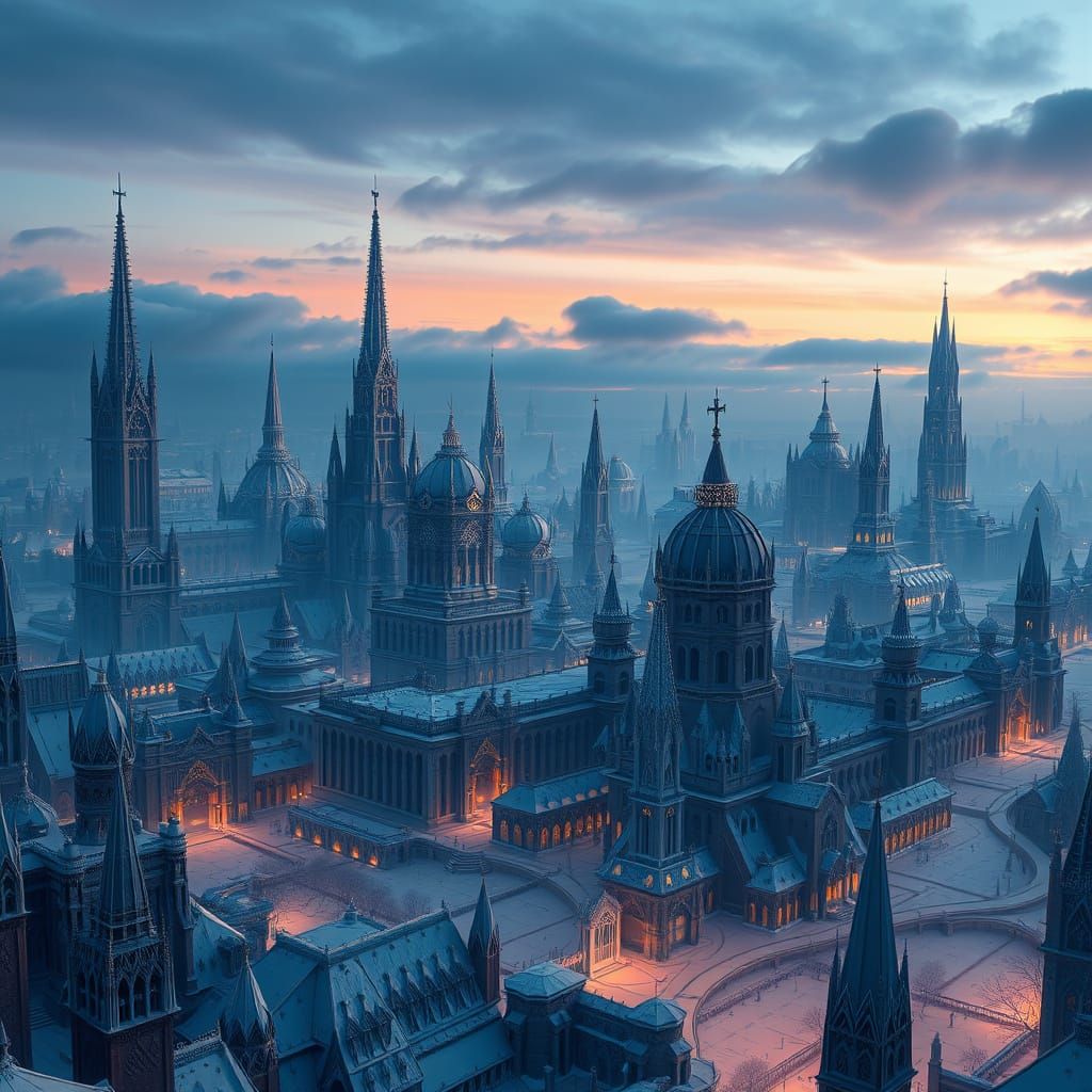 Ethereal Winter Metropolis Unveiled in Dusk