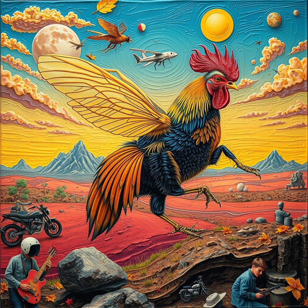 Surreal Autumn on Mars with Fluorescent Rooster