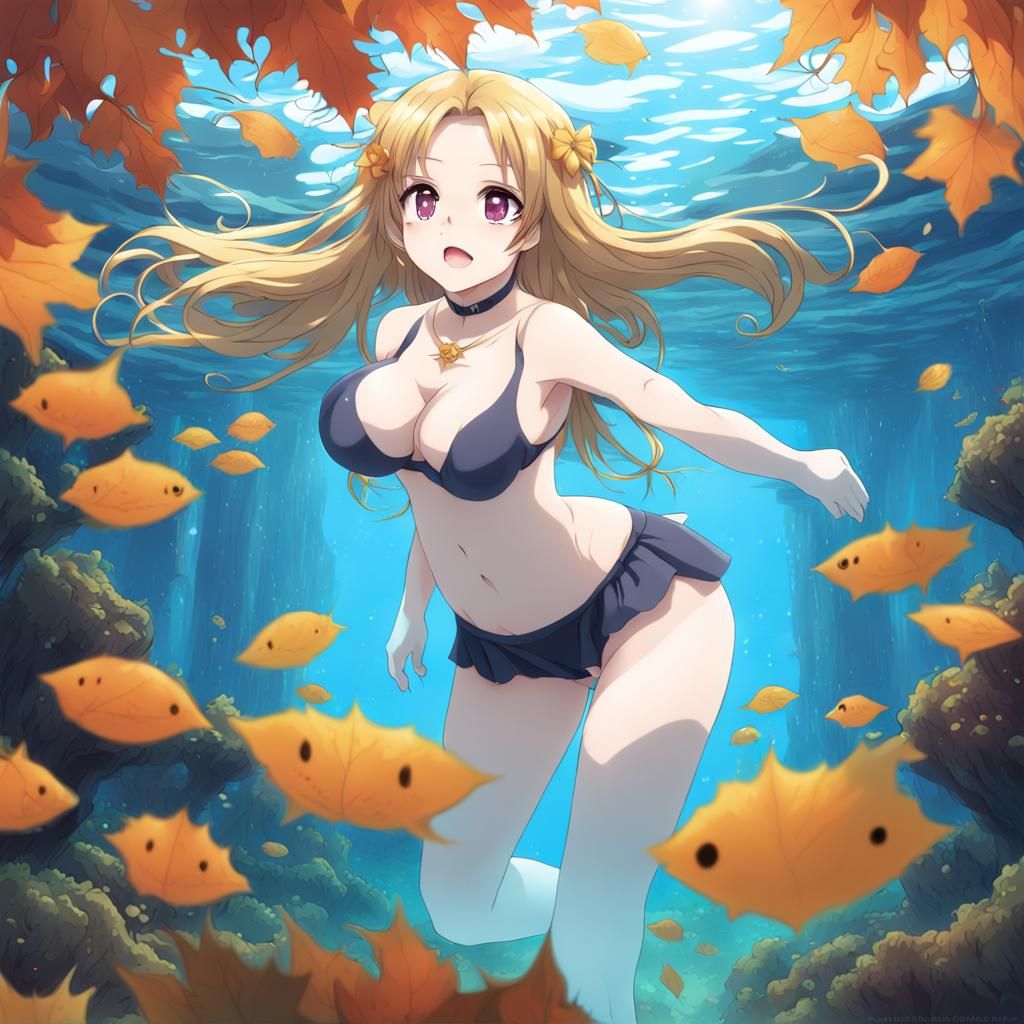 Anime Princess in Underwater Autumn Scene