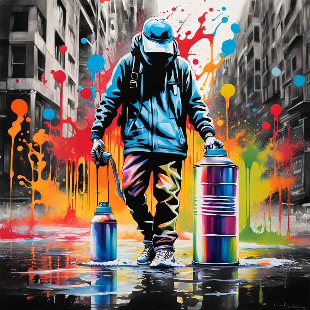 Spray Can Man in Graffiti Splash Art