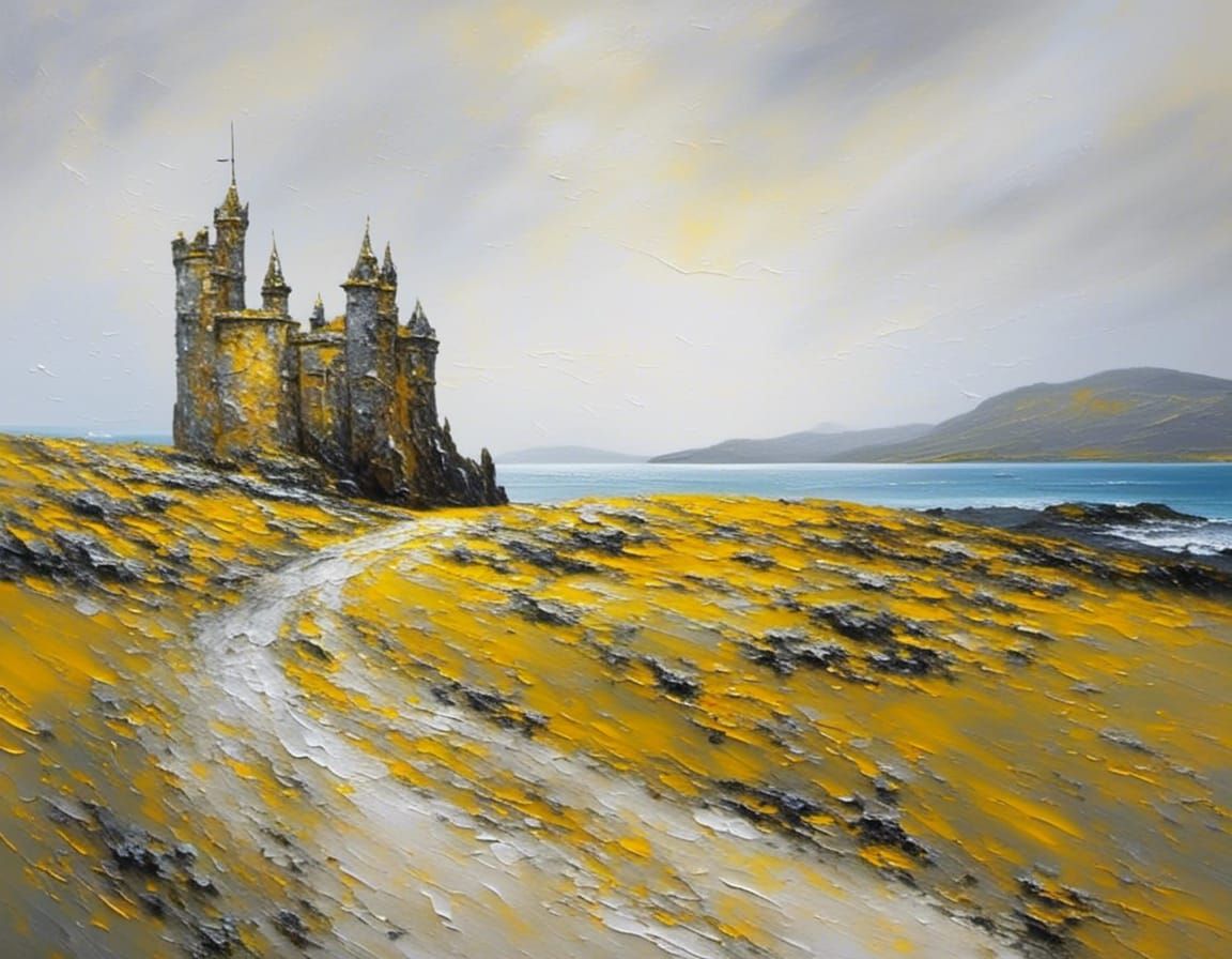 Coastal Castle in Impasto Oil Painting Style